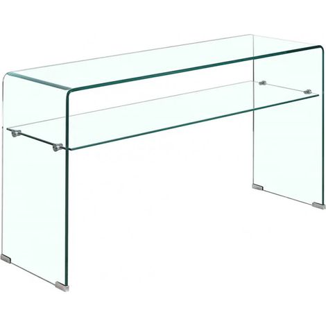 Console rectangulaire L. 125 cm verre trempé et étagère vitrée - ICE (1/5)