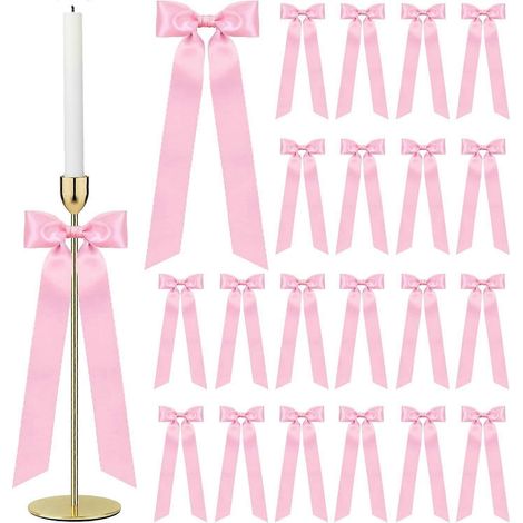 24 grands nœuds roses décoratifs pour chandeliers, ruban rose autocollant, nœuds cadeaux pour emballage cadeau, décorations de mariage, enterrement de vie de jeune fille, 1 (1/4)