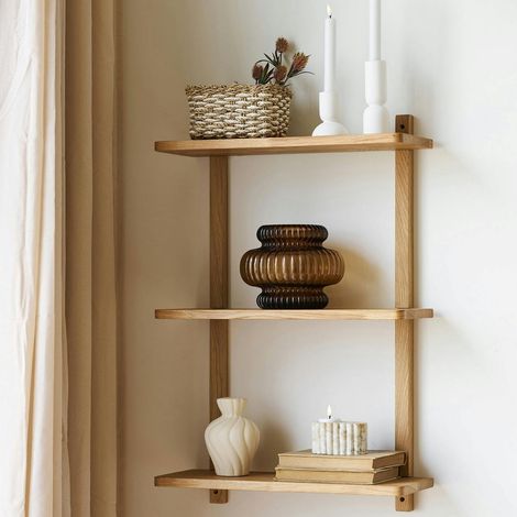 Etagère murale en chêne 3 plateaux 75 cm VARDE (1/5)