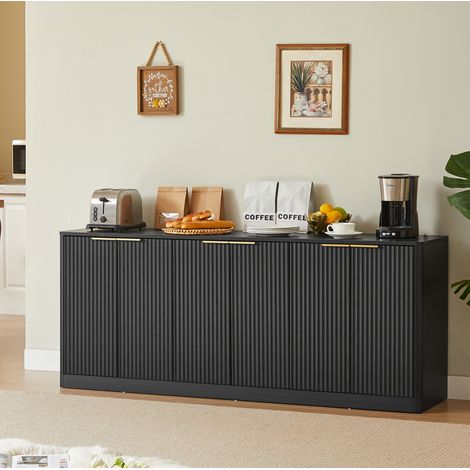 Credenza 170x40x70.5 cm nera in MDF con 6 ante, design ondulato, ampio spazio contenitivo (1/5)