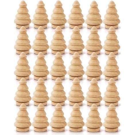 Lot de 30 sapins de Noël miniatures en bois brut, figurines en bois vierges pour loisirs créatifs. (1/5)