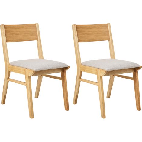 Conjunto de 2 sillas de comedor retro tradicional sin reposabrazos asiento de tela gris estructura de madera maciza clara Enola