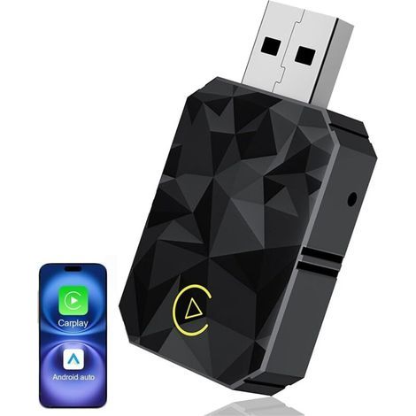 Adaptateur CarPlay sans fil 2 en 1 Android Auto, stable et sans latence, Wi-Fi 5 GHz + Bluetooth 5.0, compatible Apple/Android, commande vocale et connexion rapide. (1/5)
