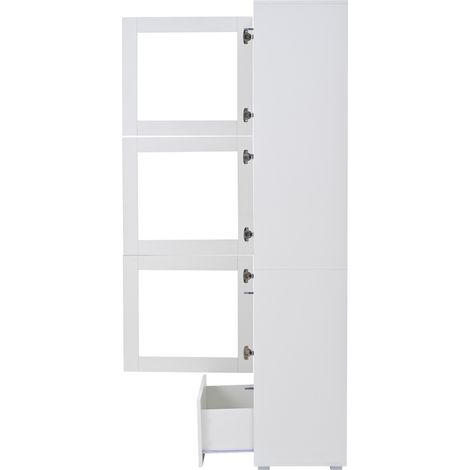 Vitrine 60x40x173cm, meuble TV avec portes en acrylique, vitrine haut brillant avec éclairage LED, 3 étagères en verre, meuble de rangement pour salon, blanc (1/5)