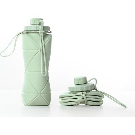 1 borraccia pieghevole in silicone verde, 600 ml. Resistente al calore e leggera. Tazza portatile ideale per viaggi, sport, campeggio ed escursionismo. (1/5)