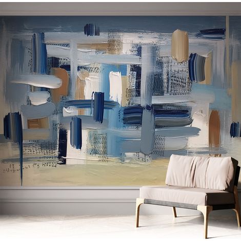 Papier peint adhésif décoratif pour salon chambre et cuisine Facile à poser avec colle Pinceaux abstraits 312x219 cm (1/5)