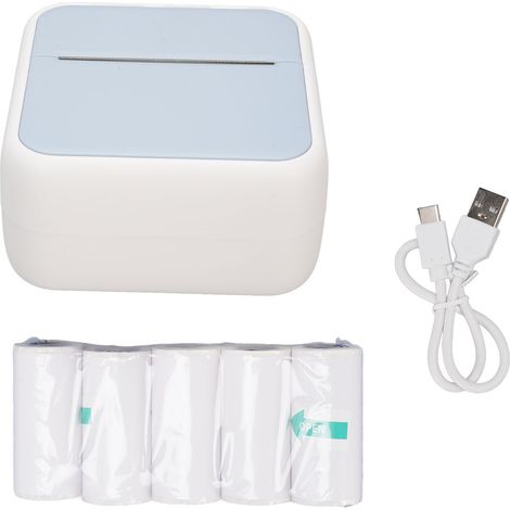 Imprimante thermique portable avec 5 rouleaux papier – Sans encre BT machine impression étiquette sticker code-barres bleu, impression (1/5)