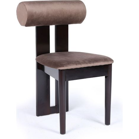 Chaise de salle à manger style intemporel Tuboli Bois foncé et Velours Marron