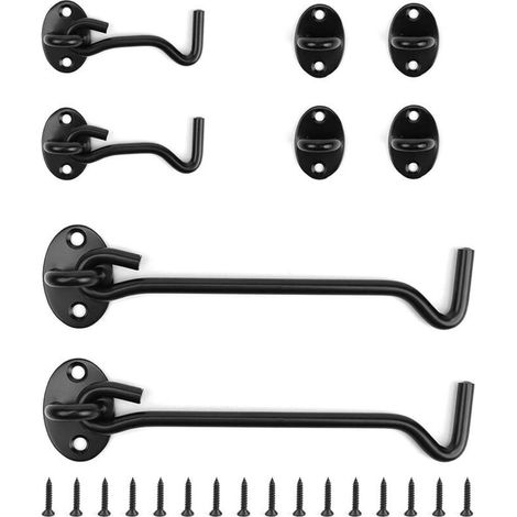 4 Pièces Crochet Fermeture Porte, Acier Inoxydable Entrebailleur de Porte, Noir Verrou Porte, avec Base à Oillets et Vis, 3 Pouce et 6 Pouce pour Portes, Armoires, Fenêtres