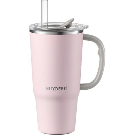 Taza térmica Buydeem con pajita, 700 ml, DS57, rosa.