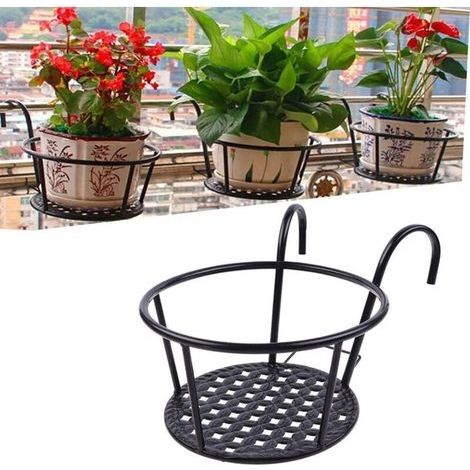 1 Pièce Support de Pot de Fleurs à Suspendre Décoration, étagère Balcon Pot de Fleurs Rond, Matériel de Fer, pour Les Balustrades de Balcon de Jardin, Couloirs, Verdure Intérieure(Noir) (1/5)