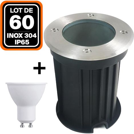 60 BodeneinbauEinbaustrahlers Rund Edelstahl 304 Außen IP65 + GU10 5W Glühbirne Warmweiß 2700K