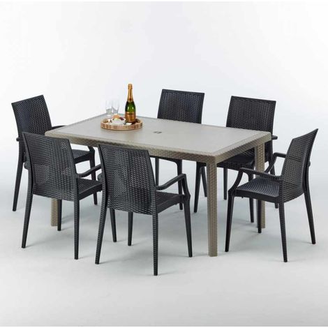 Tavolo Rettangolare Beige 150x90 cm con 6 Sedie Colorate Marion