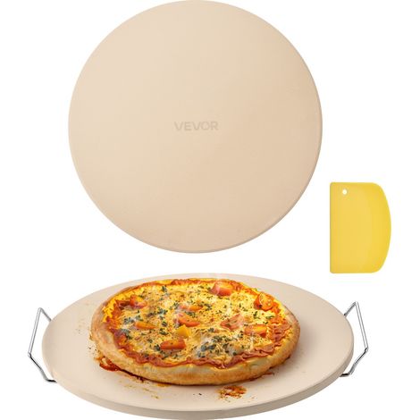 Pierre à pizza ronde en cordiérite 40,6 cm, pierre de cuisson extra large avec support durable et grattoir PP, résistante à la chaleur, épaisseur 1,7 cm, pour four, cuisson du pain, barbecue (1/5)