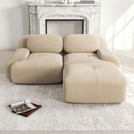 Ecksofa modular aus Cordstoff Beige, rahmenlos, montagefrei, mit geschwungenen Armlehnen (1/5)