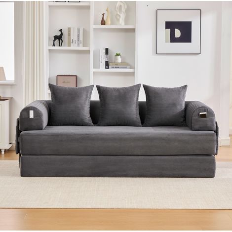 Canapé modulable convertible 200x94x67 cm gris foncé avec poches latérales, velours côtelé MEUBLIV (1/5)