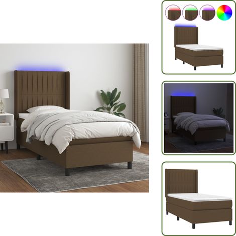 Boxspringbett mit Matratze & LED Dunkelbraun 100x200 cm Stoff - Boxspringbett - Doppelbett - Bettenrahmen - Lattenrost - Matratze (1/5)