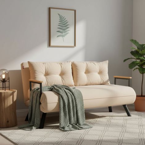 Calvin Schlafsofa 2-Sitzer, mit Stauraum, umklappbar, Click-Clack-System, 133x78 cm Cremeweiß (1/5)