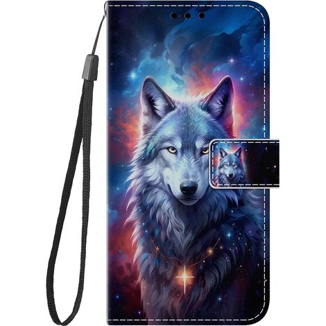 Coque pour Samsung Galaxy A37 5G Antichoc PU Cuir à Rabat Housse Étui avec Mignonne Motif Dessin Design, Portefeuille Etui Flip Folio Case Cover pour Galaxy A37, Loup (1/5)