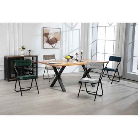 Chaises de salle à manger pliantes 2 pièces avec coussin, acier, bleu DESVIAE (1/5)