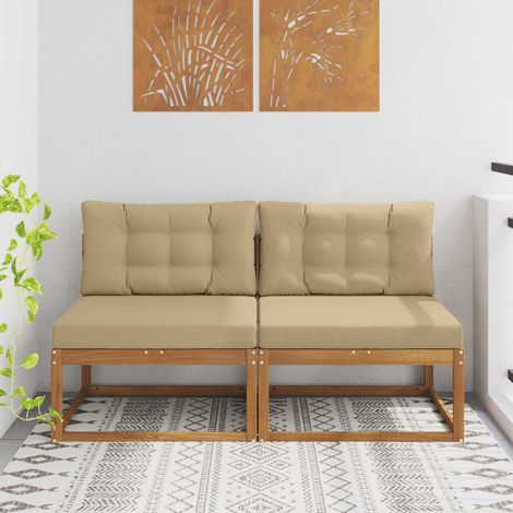 vidaXL  Outdoor Middle Sofa  with Cushion 2 Piece Natural