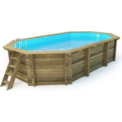 Piscina in Legno 657x407 Ottagonale Fuoriterra Filtro a Sabbia Skimmer Scaletta (1/4)