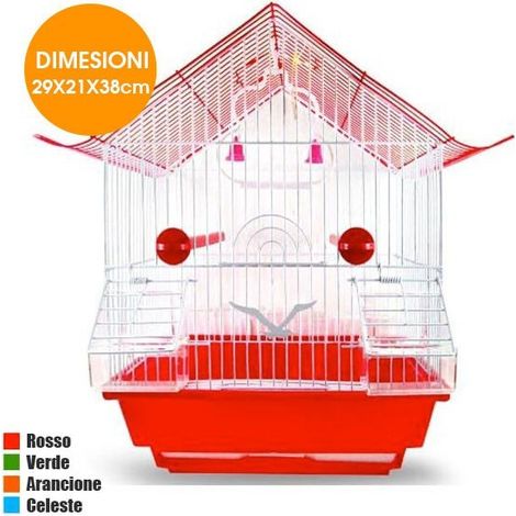TrAdE Shop Traesio - Gabbia Tetto Con Accessori Per Uccelli Canarini Pappagalli In Metallo 29x21x38cm -