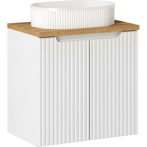 Waschtisch 60cm mit Keramikwaschbecken, weiß und Eiche, NEWPORT-56-WHITE (1/5)