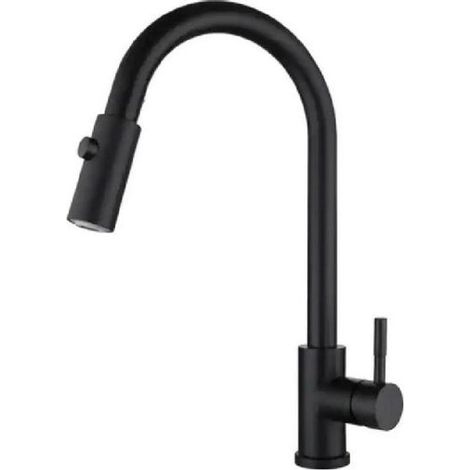 Mitigeur de cuisine noir mat – Acier inoxydable – Hauteur 43 cm – Bec extractible – Modèle 11901A (1/5)