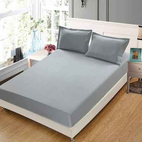 Drap housse, 180 x 200 cm, enveloppe 30 cm, protège-matelas en polyester, gris (1/4)