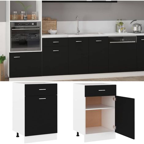 Meuble Bas De Cuisine Armoire à tiroirs - Noir 50 x 46 x 81,5 cm Bois d'ingénierie fr31459 (1/5)