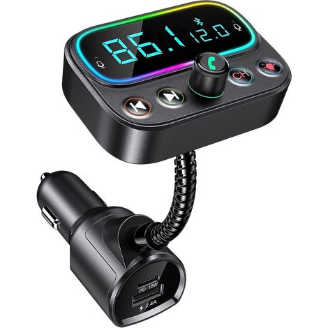 transmetteur Fm Bluetooth 5.0 Pour Voiture, Chargeur De Voiture Rapide Usb-c 18 W, Rcepteur Radio Adaptateur De Voiture Bluetooth, Rtroclairage Mu (1/5)
