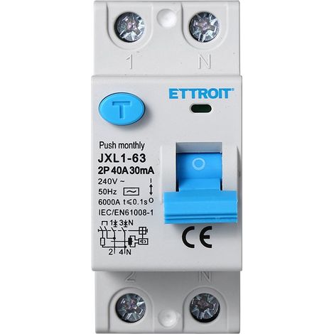 ETTROIT Interruttore Differenziale Puro 2P 40A 6kA 30mA 220V Salvavita 2 Moduli DIN JX324061