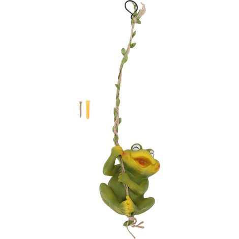 Statue de grenouille en résine pour jardin, adorable décoration suspendue représentant un animal de dessin animé, pour arbres, patios, porches et rebords de fenêtres. (1/5)