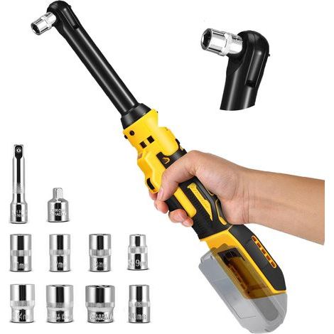 Set de clés à ratchet sans fil, pilote de ratchet électrique 80N.m 3/8 ", compatible avec Dewalt 20V, avec 8 prises, adaptateur 1/4 ", avec lumière LED, sans batterie (1/5)