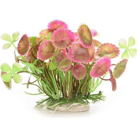 Lotus Leaf - Aquatic Simulation Ornament - Plastic and Ceramic - Pink - 6 x 5 x 14 cm - For Freshwater and Saltwater Aquariums - 1 Piece