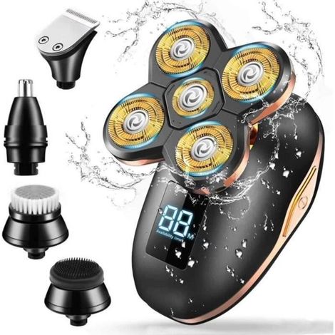 Rasoir électrique, rasoir 5 en 1 étanche rasoir rotatif tondeuse à cheveux tondeuse à barbe brosse de nettoyage du visage (1/4)