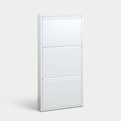 Meuble à chaussures gain de place en métal 3 portes Utility - Blanc (1/3)