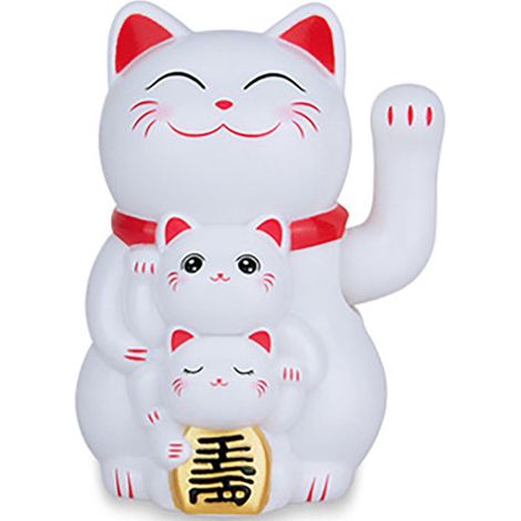 Maneki Neko solaire 4,6 x 4,2 x 4,2 cm, chat porte-bonheur décoratif, figurine traditionnelle pour maison, bureau ou boutique, blanc (1/5)