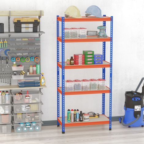 Étagère métallique à 5 niveaux pour garage, capacité de charge 1500 kg, 80 x 40 x 182 cm, bleue et orange (1/5)