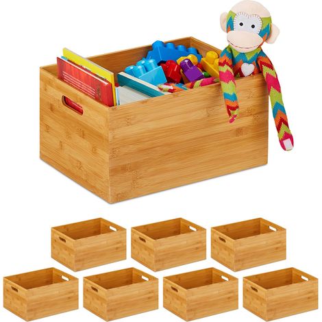 8 Cajas de Almacenaje, Bambú, Estable, Abierta, Almacenamiento, Organizador sin Tapa, Baño, Cocina, 21x40x30 cm, Natural