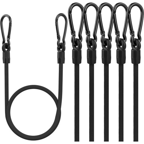 6er Set Expanderseile 60cm mit Karabinerhaken, schwarz, stark & elastisch (1/5)