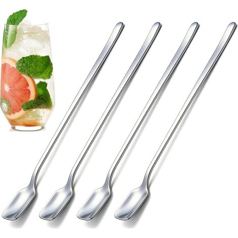 Lot de 4 cuillères à long manche en acier inoxydable 24,9 cm pour thé glacé et café, cuillères de bar polies miroir pour mélanger, cocktail, crème glacée, ustensile de cuisine multifonction (1/5)