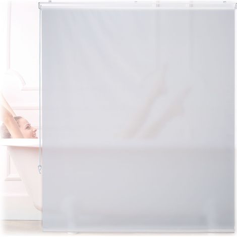 Relaxdays Cortina Enrollable Ducha, Estor con Cadena, Repelente Agua, Instalación Techo o Pared, 140x240 cm, Blanco