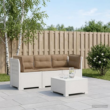 Canapé de Jardin 3 Places Modulable en PP Aspect Rotin Blanc avec Coussins Taupe - PANGIVO (1/5)