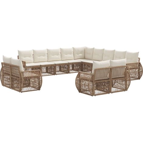 vidaXL Set Divano da Giardino 13 pcs Beige e Bianco Crema polyrattan