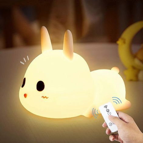 Veilleuse portable pour enfant, lampe lapin LED en silicone 7 couleurs, lampe pour chambre de bébé, lampe mignonne rechargeable par USB avec télécommande (1/3)