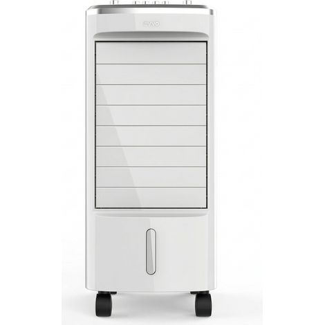 EVVO Climatizador Evaporativo CLIMA AC650. Potencia: 65 W  Depósito: 3,5 L  3 velocidades ajustables  Oscilación automática de 70º  Ruedas multidireccionales  Incluye 2 acumuladores de frío