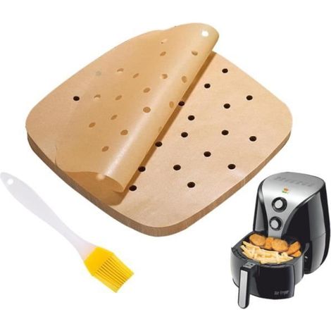 Papier sulfurisé pour friteuse à air - 100 pièces - 21.5 cm - Résistant à la chaleur - Antiadhésif - Perforé (1/4)