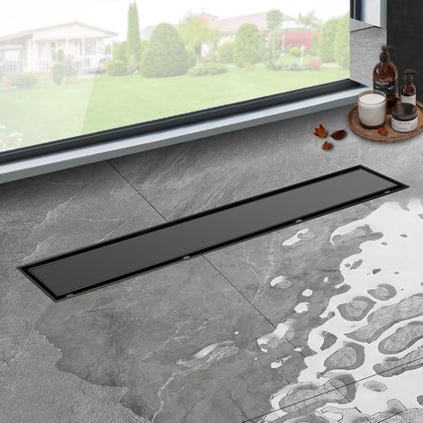 Caniveau de Douche Italienne 30 cm Acier INOX 2 en 1, Noir avec clapet anti-odeurs et filtre à cheveux amovible, Panneau 2 en 1 Caniveau Douche Extra Plate, Drainage Rapide,Solide (1/5)